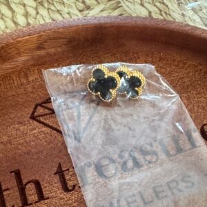 Chic Black and Gold Clover Earrings
